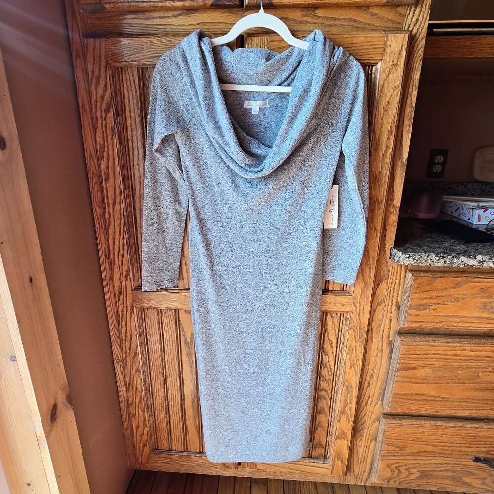 Nine Britton Cowl Neck marled gray knit dress, NWT, size small